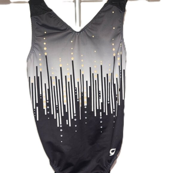 GK Elite LEOTARD Gymnastics Dance BLACK White Gray Size Adult Medium AM - Picture 1 of 6